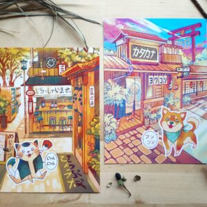 Neko & Shiba - Affichettes illustrées A5 + révisions des kana かな