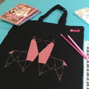 Sac Totebag brodé lama origami - rose