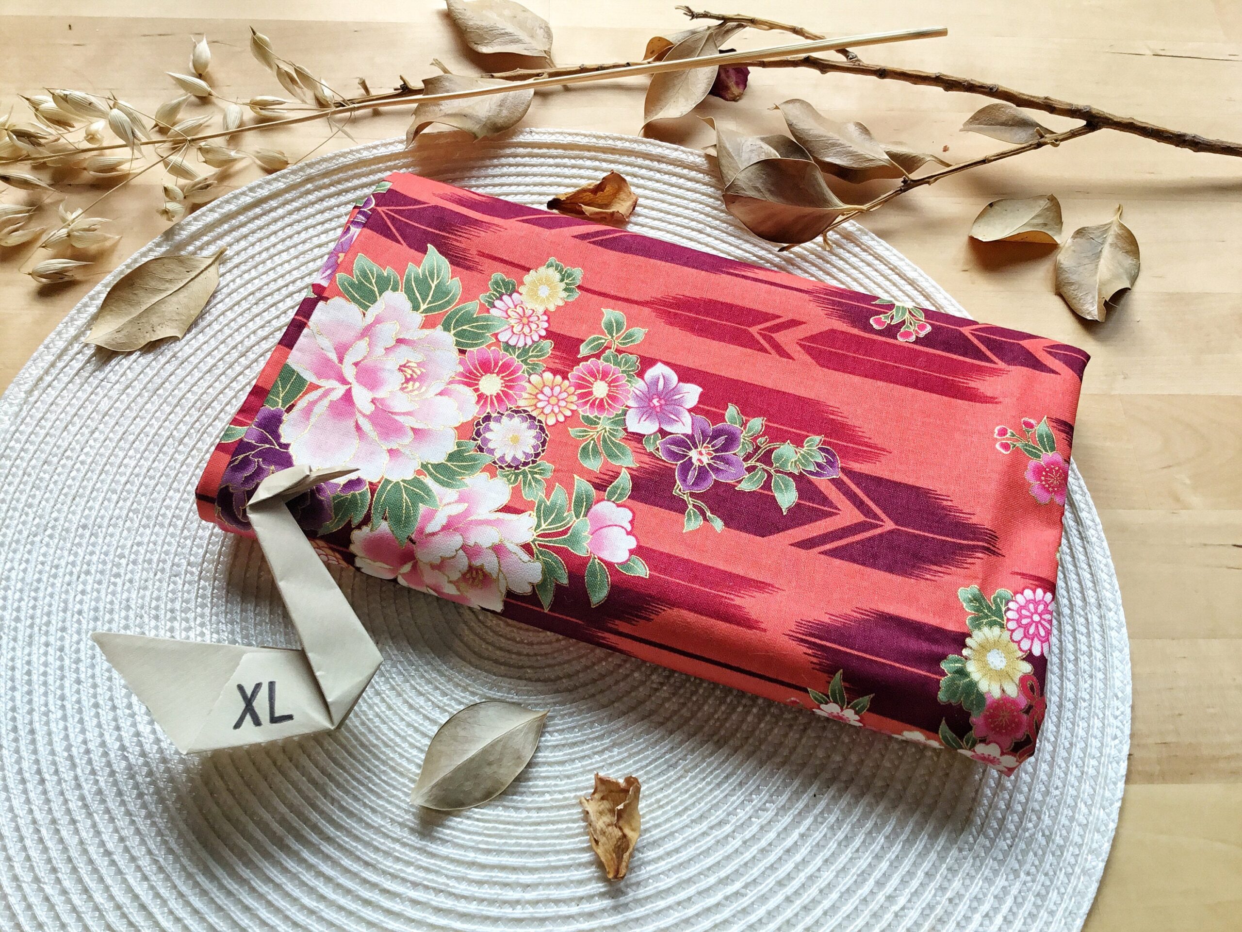 Furoshiki XL • tissu japonais orange à fleurs
