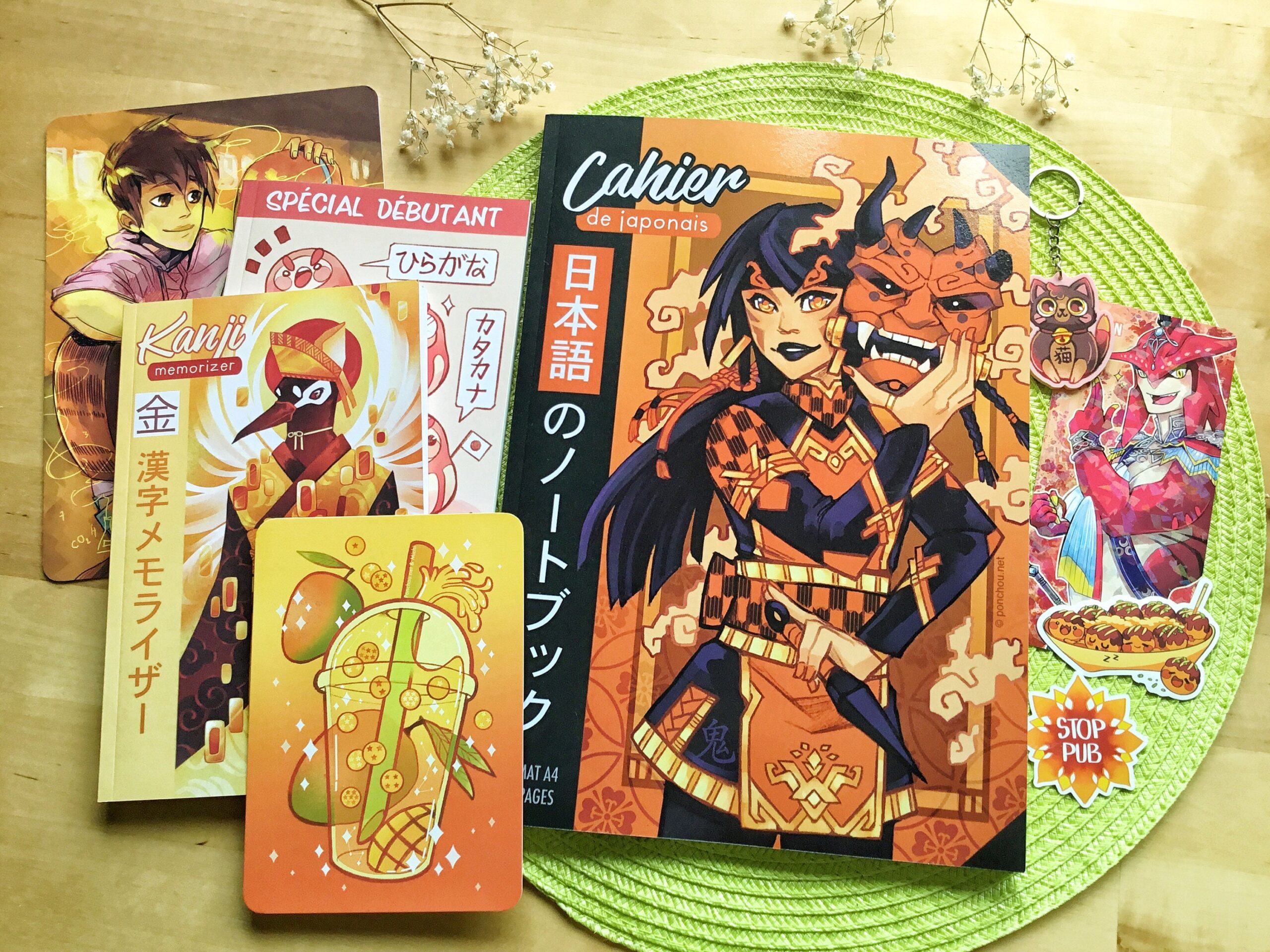 Pack Rouge et Or : Cahier de japonais A4 +2 carnets de poche +papeterie