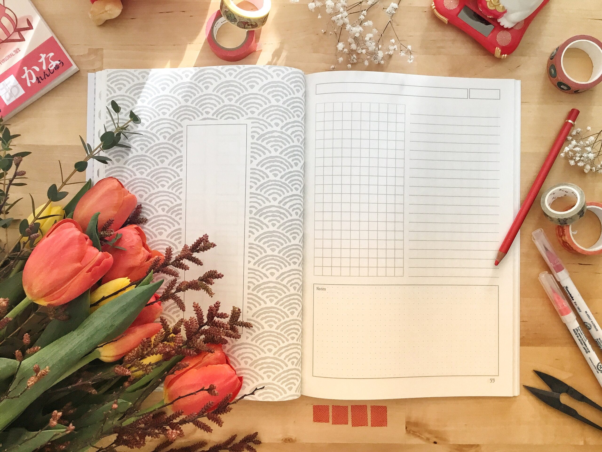 Pack Rouge et Or : Cahier de japonais A4 +2 carnets de poche +papeterie – Image 6