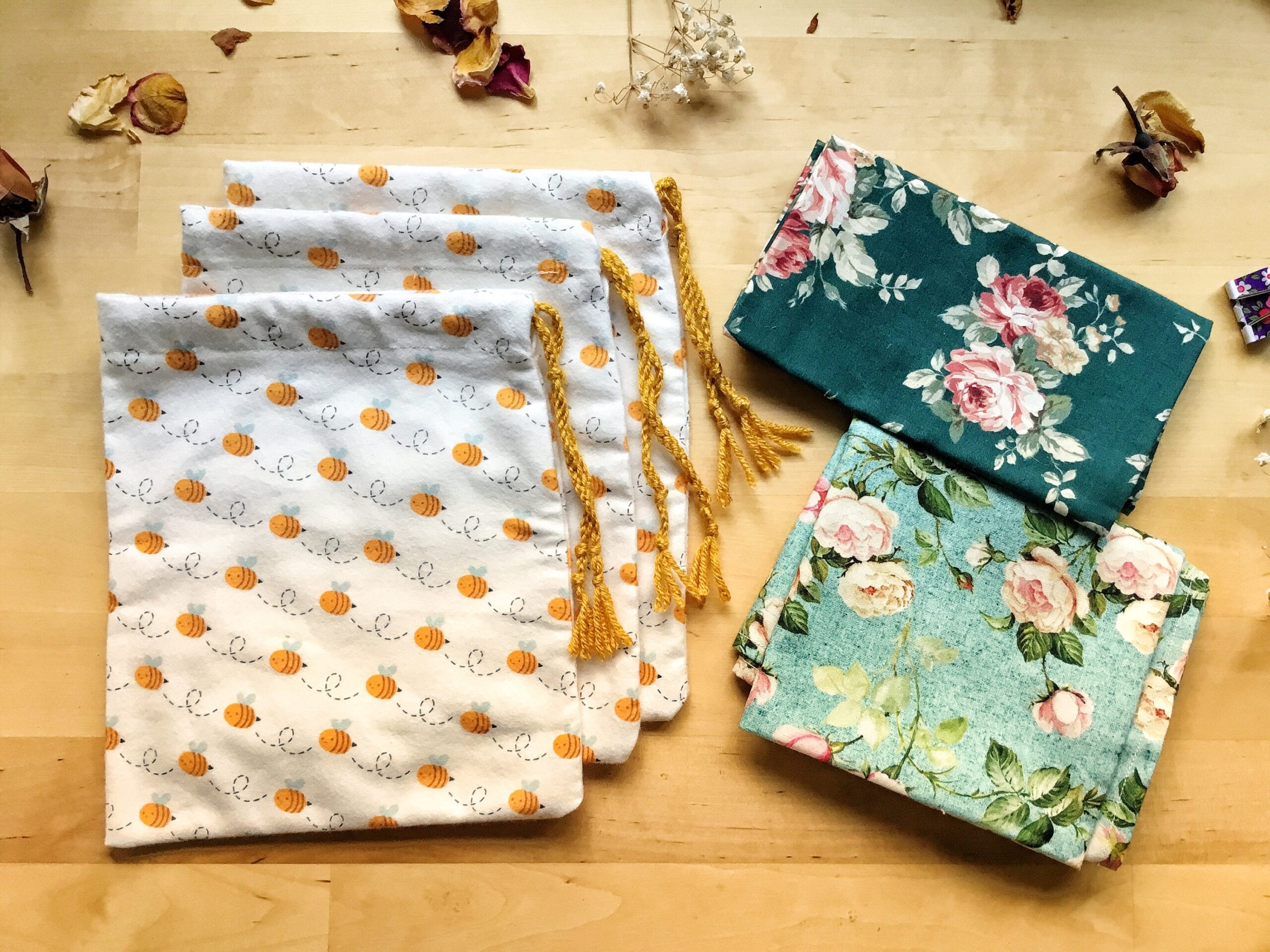 Tartifeuille: 2 furoshiki + 3 pochons