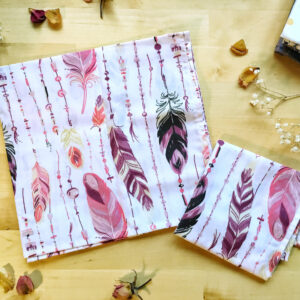 lot de 2 Furoshiki M • tissu plumes roses