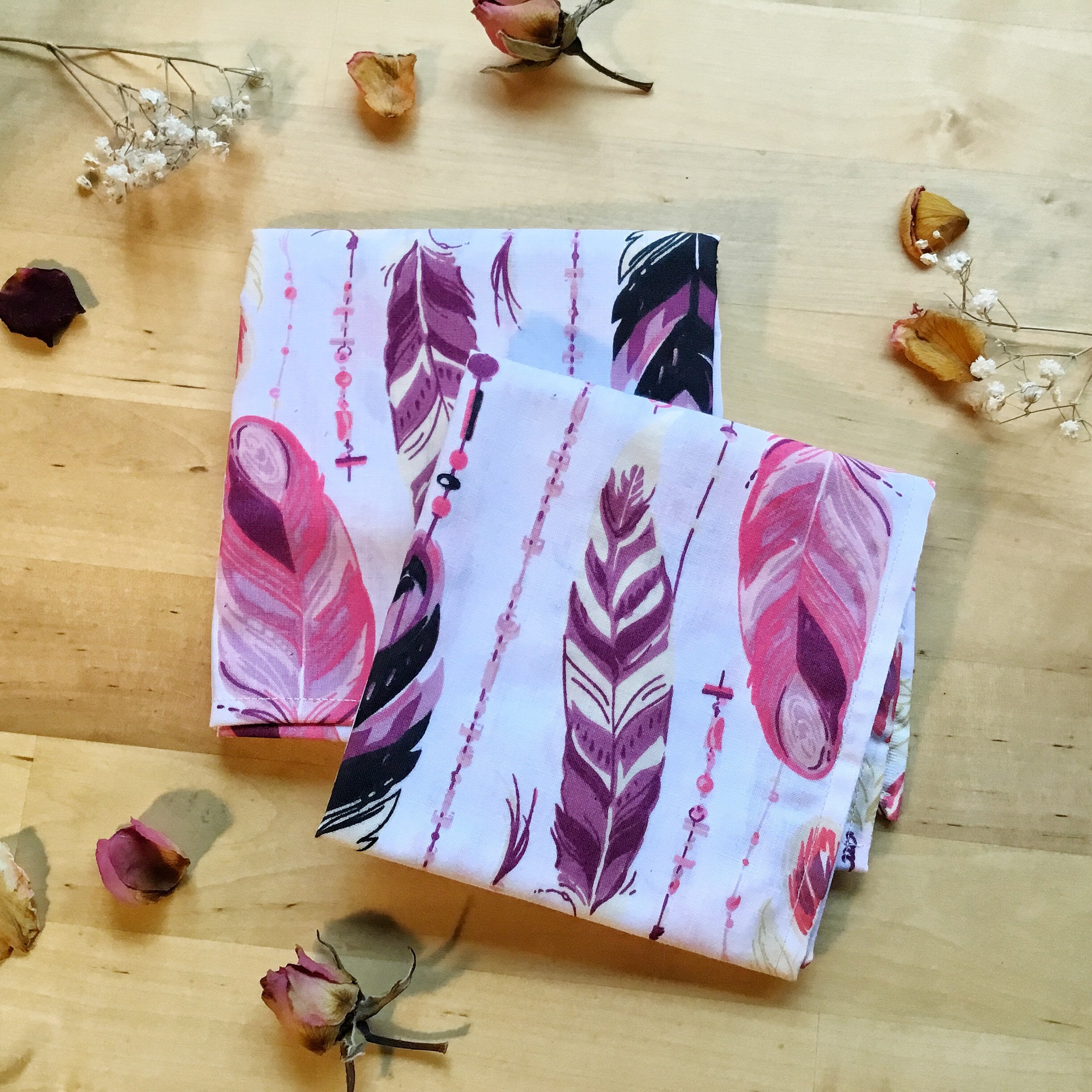 lot de 2 Furoshiki M • tissu plumes roses – Image 2