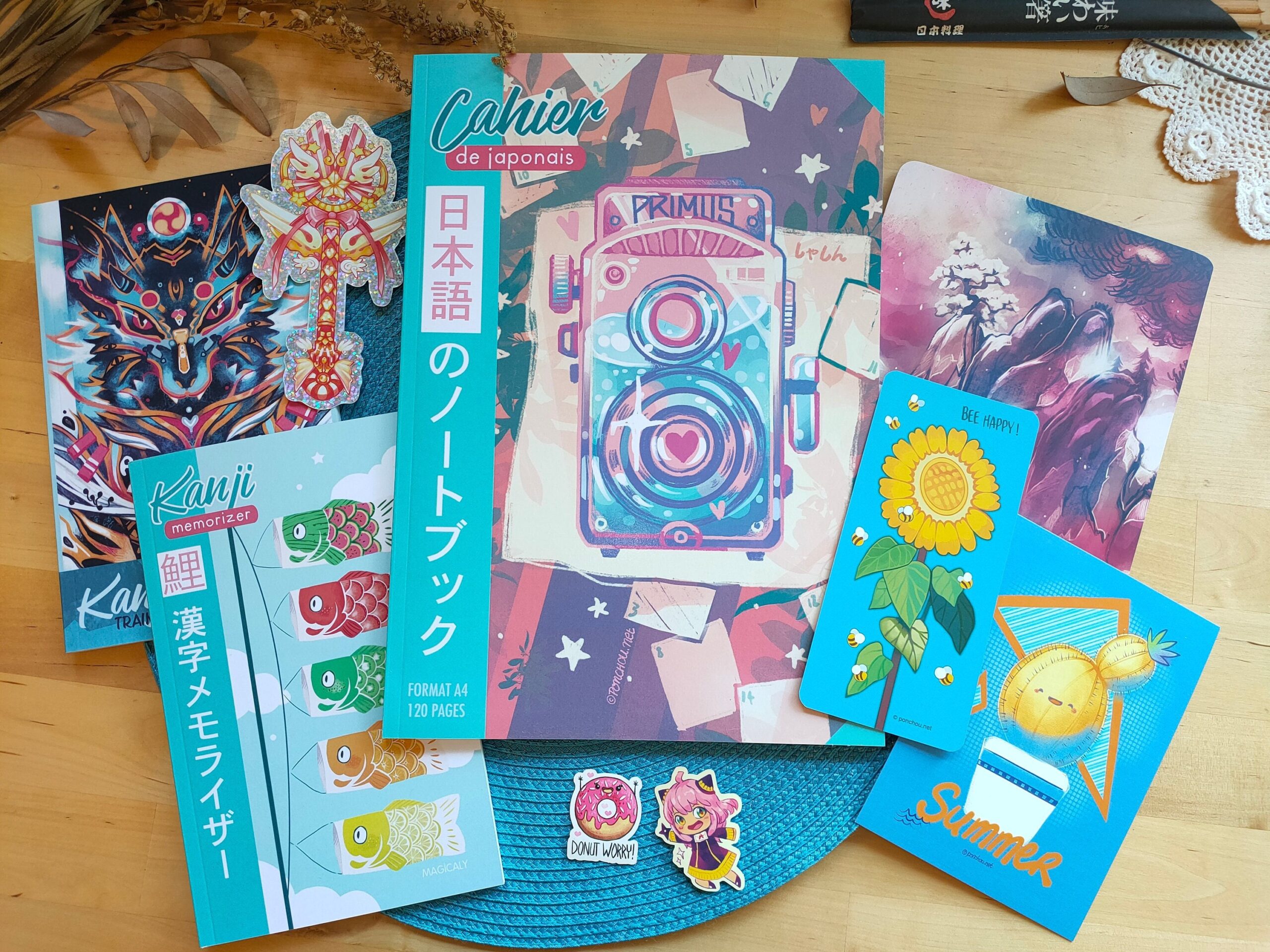 Pack Pastel : Cahier de japonais A4 +2 carnets de poche +papeterie