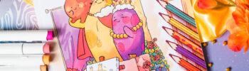 « Coloriages du Royaume Patate » est un livre de coloriage français dont la couverture représente d'adorables personnages en forme de pommes de terre déguisés en membres de la royauté, entourés de crayons de couleur, de matériel de dessin et de fleurs décoratives.